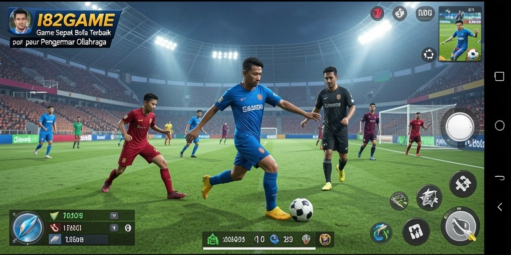 Screenshot gameplay 182GAME menampilkan aksi seru di lapangan sepak bola.