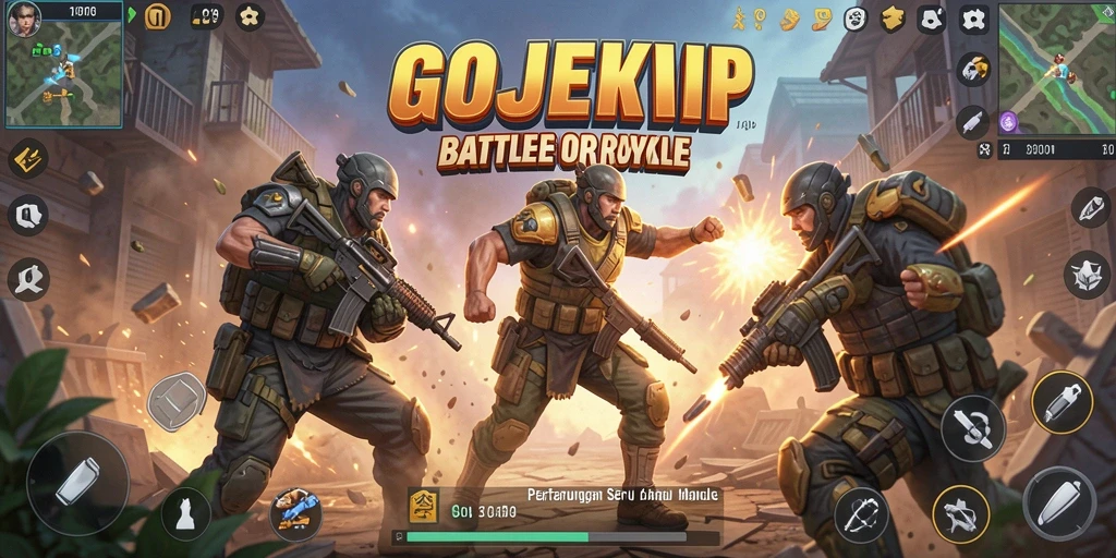 Screenshot menunjukkan karakter bertarung dalam arena Battle Royale.