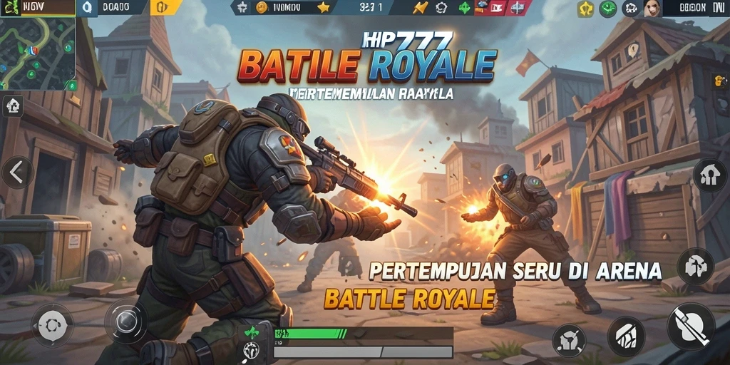 Screenshot gameplay HP777 dengan aksi pertempuran Battle Royale yang mendebarkan.
