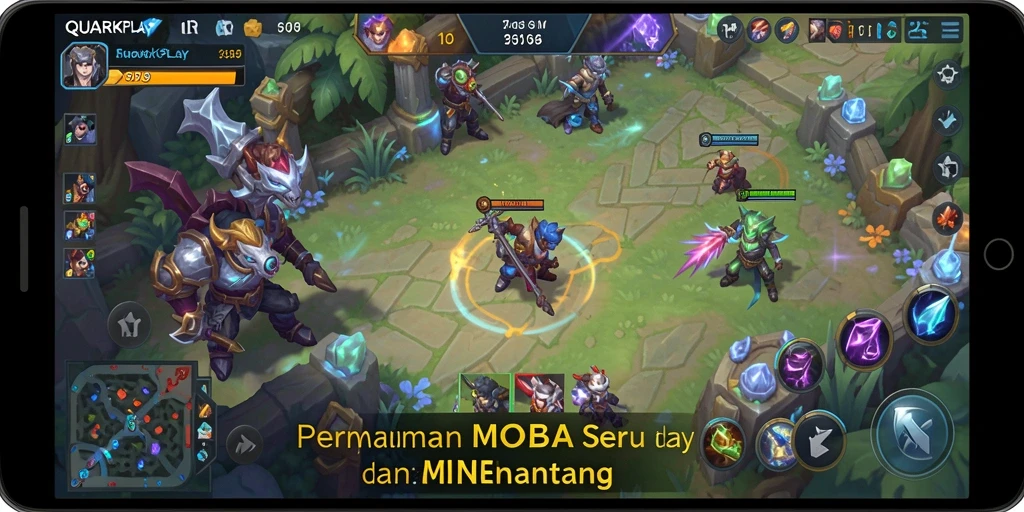 Screenshot menunjukkan aksi seru dalam permainan MOBA QUARKPLAY.