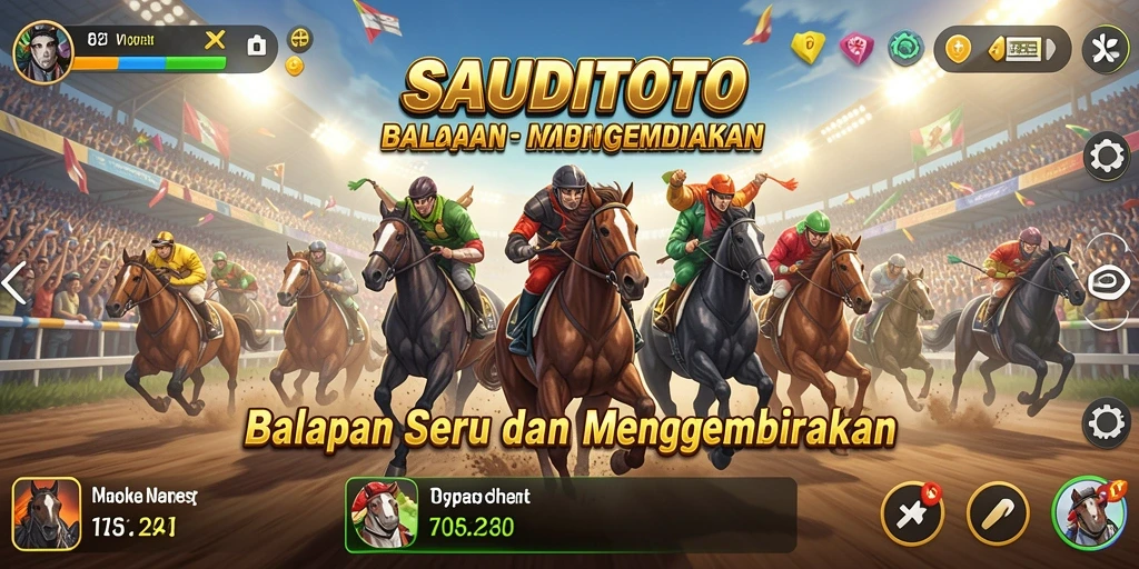 Screenshot gameplay SAUDITOTO menampilkan suasana balapan yang intens.