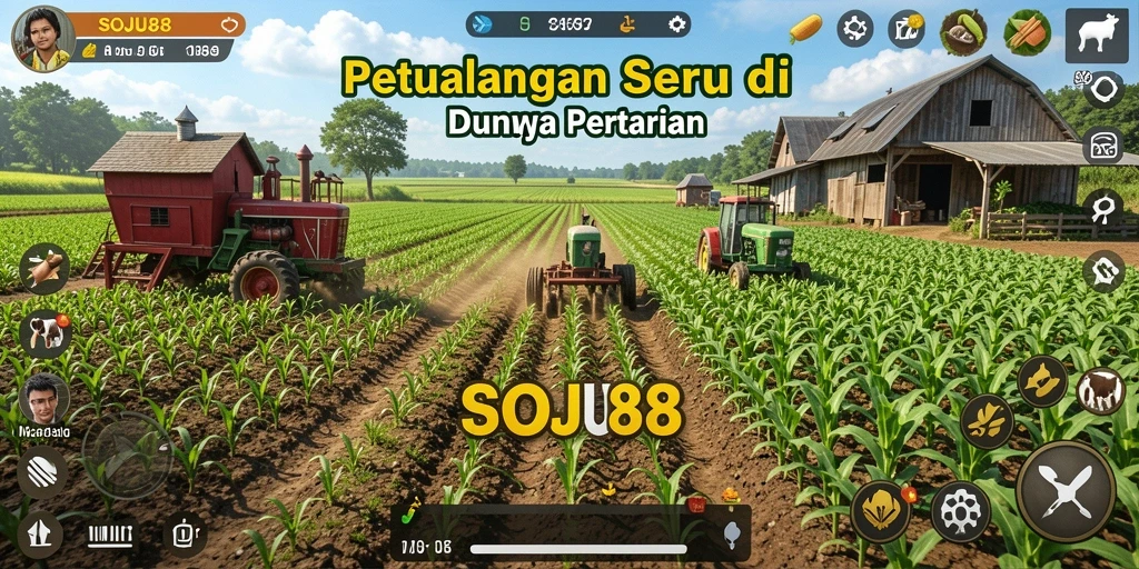 Tampilan screenshot utama SOJU88 menampilkan aktivitas bercocok tanam yang seru.