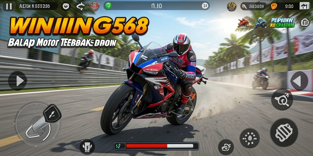 Tampilan gameplay seru dalam balap motor yang mendebarkan.